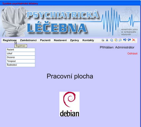 Administrátor - menu registrace